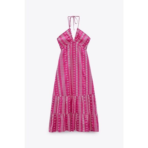 ZARA FUCHSIA OPENWORK EMBROIDERED DRESS NEW - Picture 6 of 9